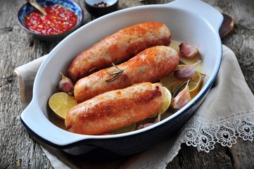 roasted chicken sausage with rosemary, garlic and lime