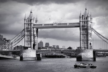 Fototapeta na wymiar Tower Bridge in London, black white photo