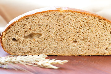 Rye bread on the wooden table