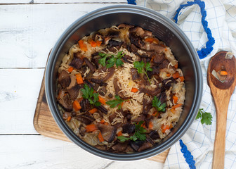 Vegetarian pilaf with porcini mushrooms