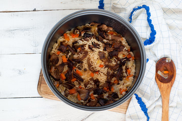 Vegetarian pilaf with porcini mushrooms