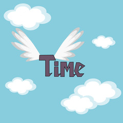 Time Flies. The word "time" in the sky with wings. 