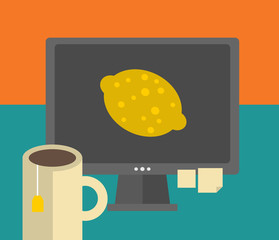 Computer screen on the table.