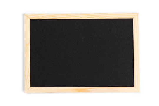 horizontal wooden photo frame with black field on white background isolated with real shadows
