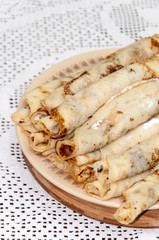 Pancakes with chocolate cream served on the plate