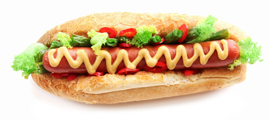 Fresh hot dog isolated on white