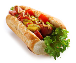 Fresh hot dog isolated on white