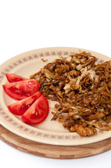Chicken meat with cabbage and tomato