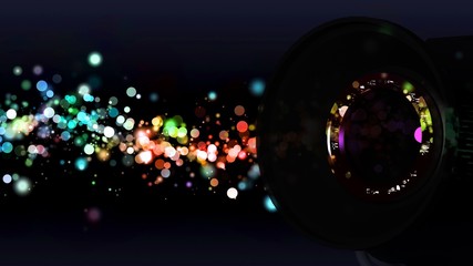 City lights in camera lens background