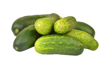 Fresh green cucumber gherkin, isolated on a white, DOF