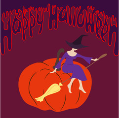 Young witch sitting on the pumpkin, vector - 92039251
