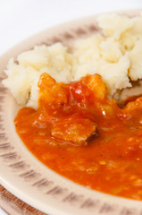 Tomato stew and mashed potato