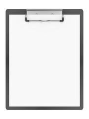 Blank clipboard and paper isolated on a white background.