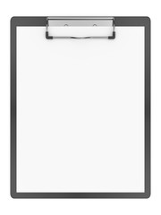 Blank clipboard and paper isolated on a white background.