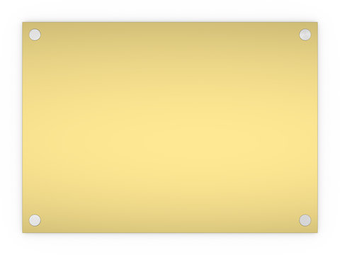 Blank gold rectangle sign plaque isolated on a white background.