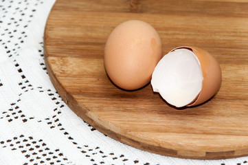 Eggshells on the kitchen wooden board