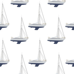Fototapeta premium Water Boat, Sailboat Seamless Pattern Background. Vector Illustr