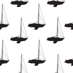 Water Boat, Sailboat Seamless Pattern Background. Vector Illustr