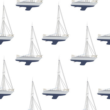 Water Boat, Sailboat Seamless Pattern Background. Vector Illustr