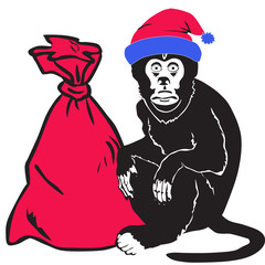 Monkey Santa gives gifts at Christmas and New Year