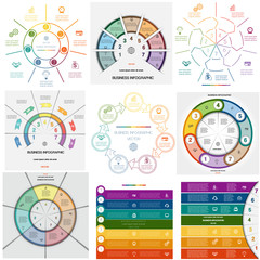Set 9 templates Infographics cyclic processes on seven positions