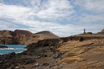 Beacon Capelinhos on island Faial, Azores