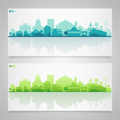 Small town and village silhouettes. Multicolored collection