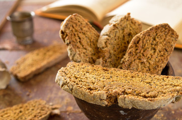 Fresh baked chocolate-coffee biscottis with poppy seed