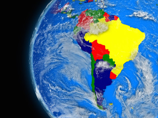 south american continent on political globe