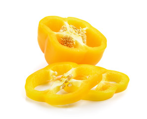 Fototapeta na wymiar Sliced yellow paprika pepper isolated on white background
