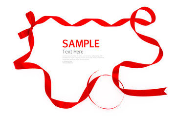 Shiny red ribbon on white background with copy space.