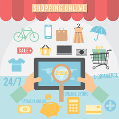 Shopping online value infographics, vector format