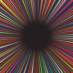 Rainbow comic speed line on black background