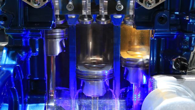 Cross section of a modern downsizing three cylinder combustion engine