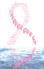 Pink breast cancer awareness ribbon and reflection