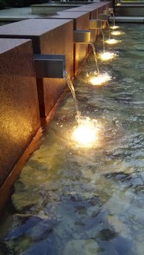 Water fountain lights at night