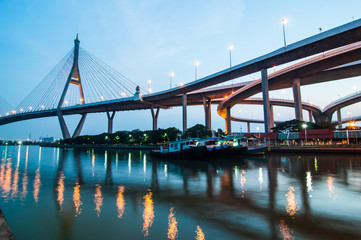 Naklejka na ściany i meble Bhumibol bridge at evening, Bangkok Thailand