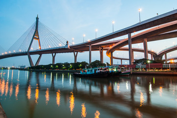 Naklejka na ściany i meble Bhumibol bridge at evening, Bangkok Thailand