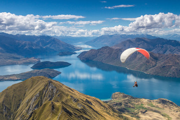 Parachuting in Wanaka, New Zealand - obrazy, fototapety, plakaty