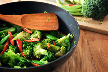 broccoli and vegetable stir fry in pan