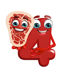 cartoon character of four digit with meat steak