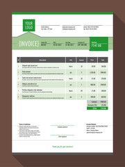 Vector Customizable Invoice Form Template Design. Vector Illustration. Green Color Theme