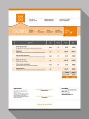 Vector Customizable Invoice Form Template Design. Vector Illustration. Orange Color Theme