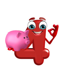 cartoon character of four digit with piggy bank
