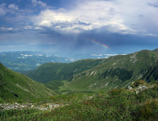misty landscape with rainbow mountainside (Carpathian Mt's, Ukra