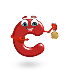 Cartoon Character of alphabet C with medal