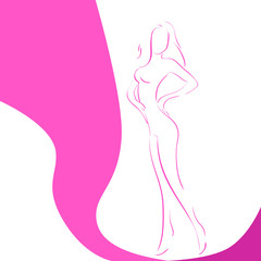 Obraz na płótnie Canvas Woman Line Silhouette Pink Ribbon Breast Cancer Awareness Female