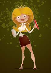 Vector cute business woman on a green background. 
