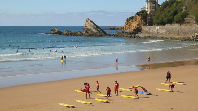 Surfing school at the Cote des Basques, Biarritz - 21 of September 2015