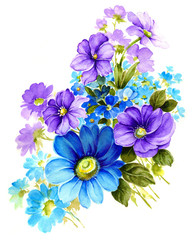 Fototapeta na wymiar 푸른색과 보라색의 정원 꽃무리